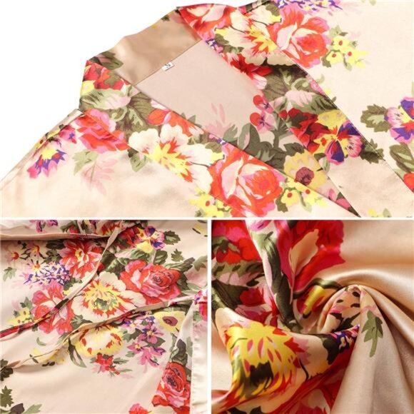 Women's Floral Satin Robes Bride Bridesmaid Robe Short Silky Kimono - Picture 5 of 12